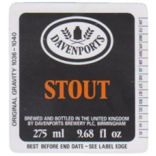 Davenports Birmingham Stout 275ml 9.68 fl oz Beer Bottle Label