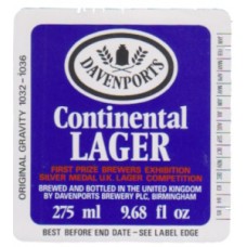 Davenports Birmingham Continental Lager 275ml 9.68 fl oz Beer Bottle Label