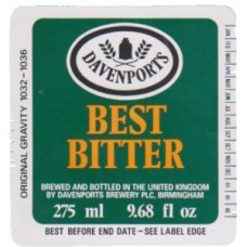 Davenports Birmingham Best Bitter 275ml 9.68 fl oz Beer Bottle Label