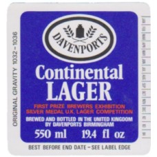 Davenports Birmingham Continental Lager 550ml 19.4 fl oz Beer Bottle Label