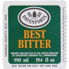 Davenports Birmingham Best Bitter 550ml 19.4 fl oz Beer Bottle Label