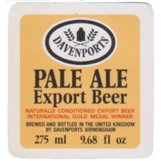 Davenports Birmingham Pale Ale Export Beer 275ml 9.68 fl oz Beer Bottle Label