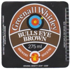 Greenall Whitley Warrington Bulls Eye Brown 275ml Beer Bottle Label