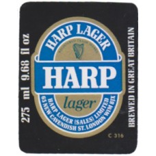 Harp Lager Limited Harp Lager C 316 275ml 9.68 fl oz Beer Bottle Label