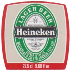 Heineken Lager Beer (Whitbread) 275ml 9.68 fl oz Beer Bottle Label