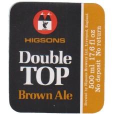 Higsons Brewery Double Top Brown Ale 500ml 17.6 fl oz Beer Bottle Label