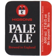 Higsons Brewery Pale Ale Brewed In England 500ml 17.6 fl oz Beer Bottle Label