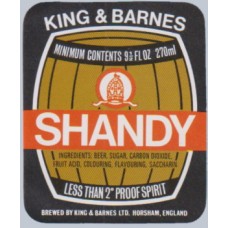 King & Barnes Brewery Horsham Shandy 9 1/2 fl oz 270ml Beer Bottle Label