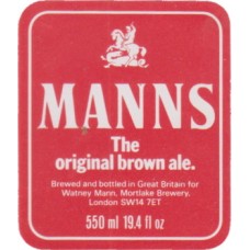 Manns The Original Brown Ale (For Watneys) 550ml 19.4 fl oz Beer Bottle Label