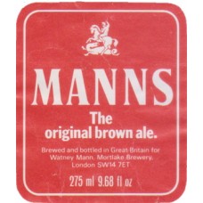 Manns The Original Brown Ale (For Watneys) 275ml 9.68 fl oz Beer Bottle Label