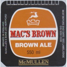 McMullens Brewery Mac's Brown Ale 550ml Beer Bottle Label