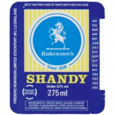 Robinsons Brewery Stockport Shandy Under 1.2% Vol 275ml Beer Bottle Label
