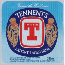 Tennents Caledonian Breweries Export Lager Beer 331 ml Beer Bottle Label