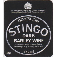 Watneys London Stingo Barley Wine 275ml Beer Bottle Label