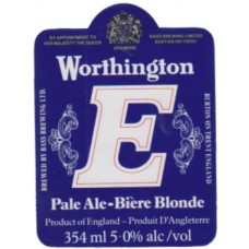 Worthington (Bass) Brewery E Pale Ale Biere Blonde 354ml 5.0% Beer Bottle Label